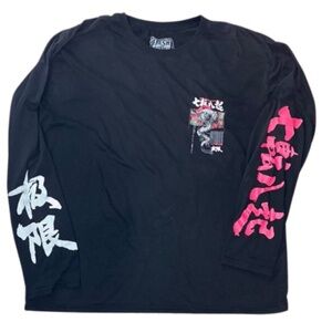 Fresh Black Long Sleeve Tee with Graphic Design Tokyo Japan